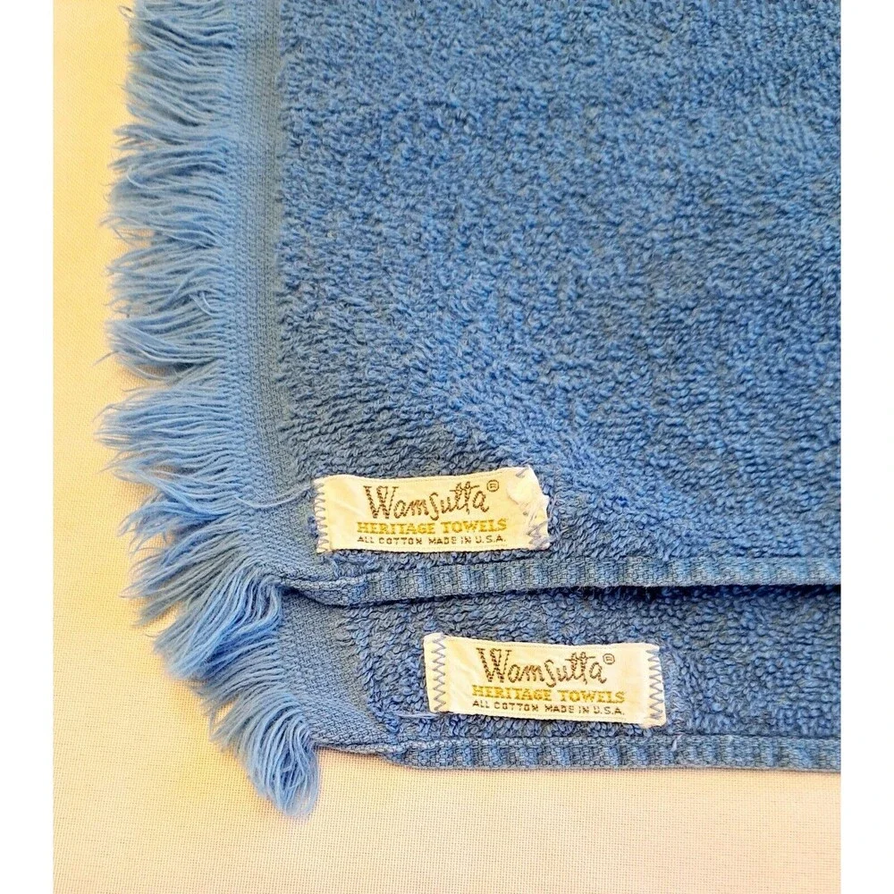 2 Vintage Wamsutta Heritage EMBROIDERED Finger Tip Hand Towel Cotton Blue White